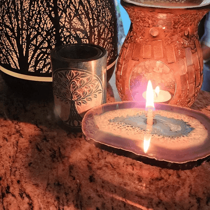 2 - in - 1 Natural Agate Slice: Coaster & Candle Glow - Jemento