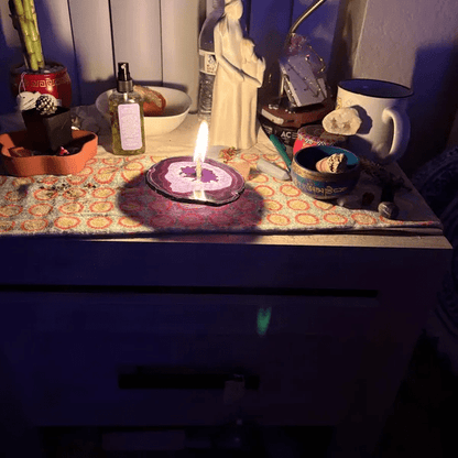 2 - in - 1 Natural Agate Slice: Coaster & Candle Glow - Jemento