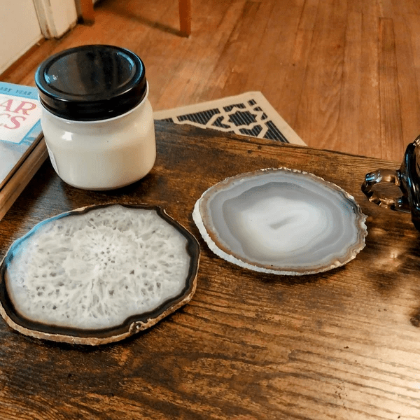 2 - in - 1 Natural Agate Slice: Coaster & Candle Glow - Jemento