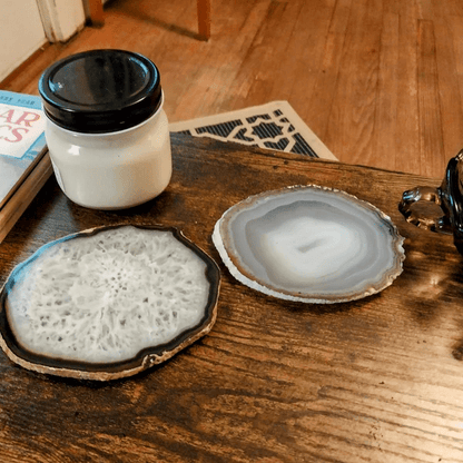 2 - in - 1 Natural Agate Slice: Coaster & Candle Glow - Jemento