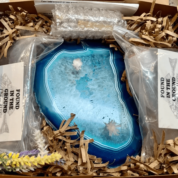 2 - in - 1 Natural Agate Slice: Coaster & Candle Glow - Jemento
