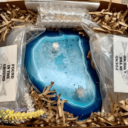 2 - in - 1 Natural Agate Slice: Coaster & Candle Glow - Jemento