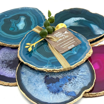 2 - in - 1 Natural Agate Slice: Coaster & Candle Glow - Jemento