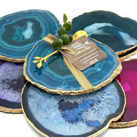 2 - in - 1 Natural Agate Slice: Coaster & Candle Glow - Jemento
