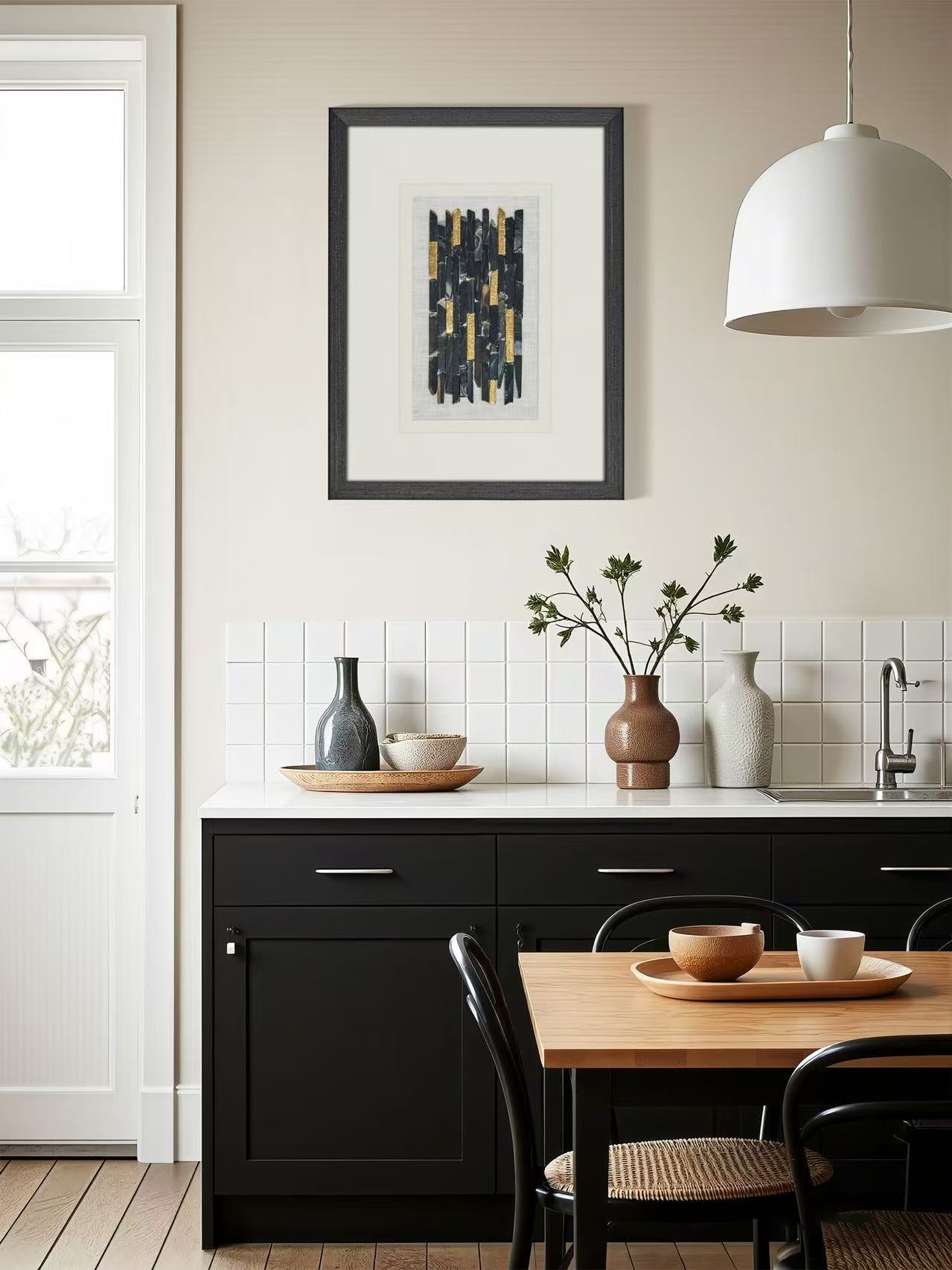 Goldgefasster Obsidian-Quadrat – Handgefertigtes Wandkunstwerk in Limited Edition