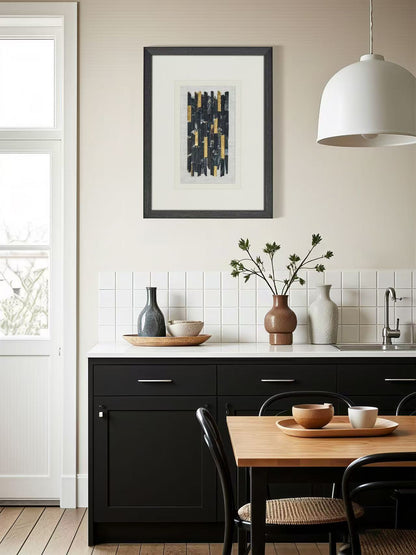 Goldgefasster Obsidian-Quadrat – Handgefertigtes Wandkunstwerk in Limited Edition