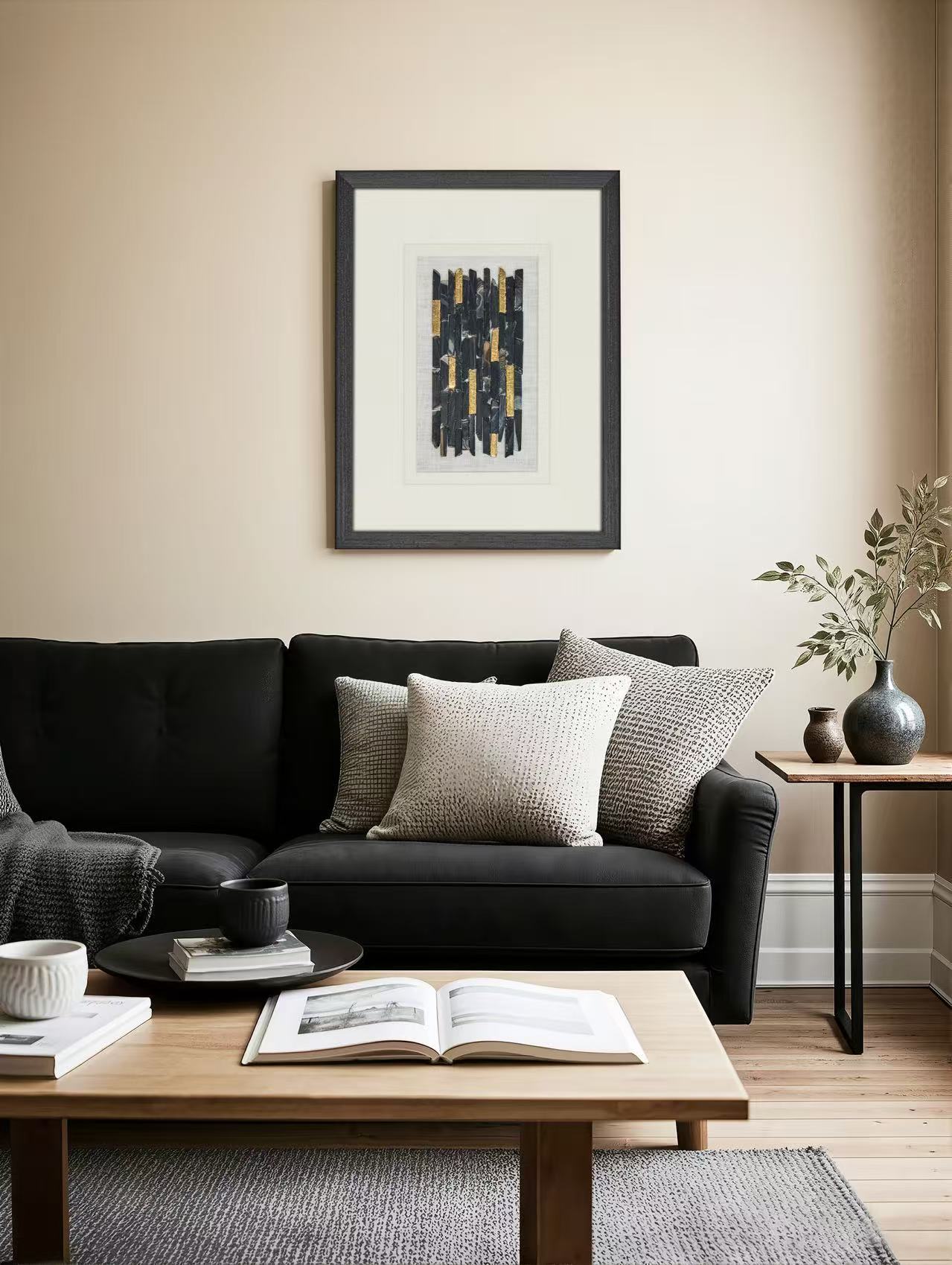Goldgefasster Obsidian-Quadrat – Handgefertigtes Wandkunstwerk in Limited Edition