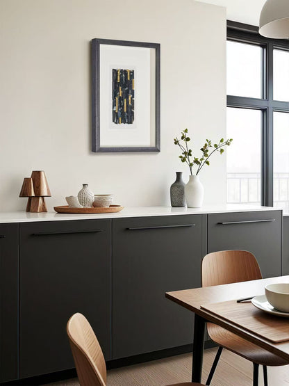 Goldgefasster Obsidian-Quadrat – Handgefertigtes Wandkunstwerk in Limited Edition