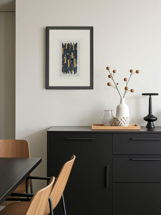 Goldgefasster Obsidian-Quadrat – Handgefertigtes Wandkunstwerk in Limited Edition