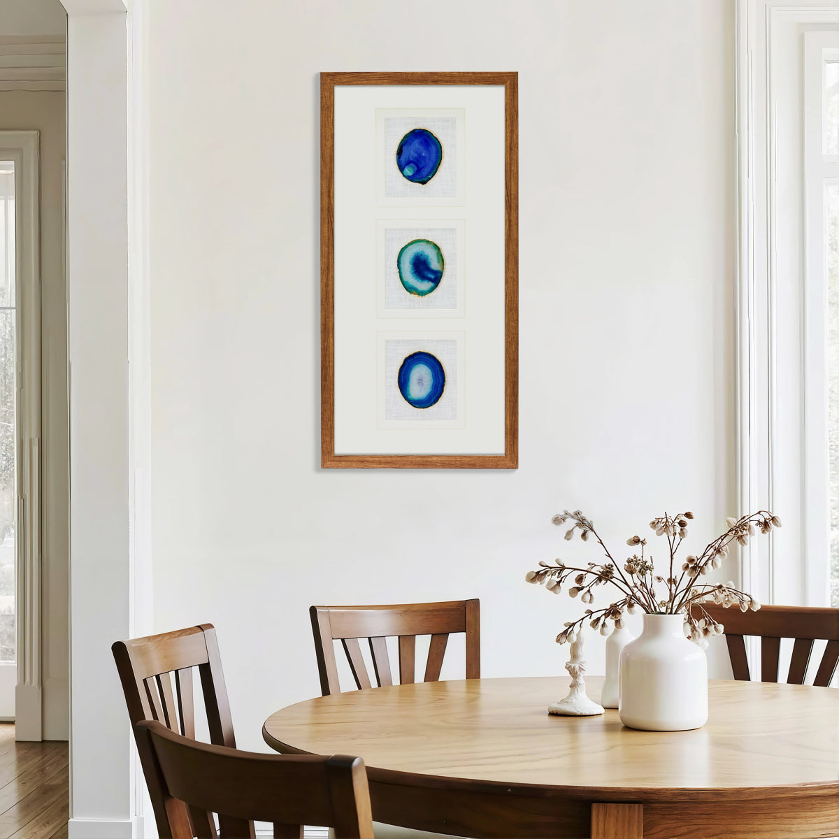 Abyssal Blue Agate Triptych – Hand - Sculpted Wall Art - Jemento