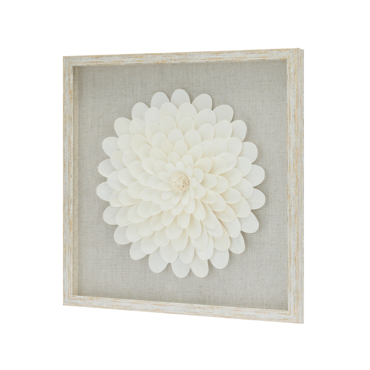 Handgefertigte Sola Paper - Kunst: Beige Leinen & Weißgold - Rahmen - Jemento