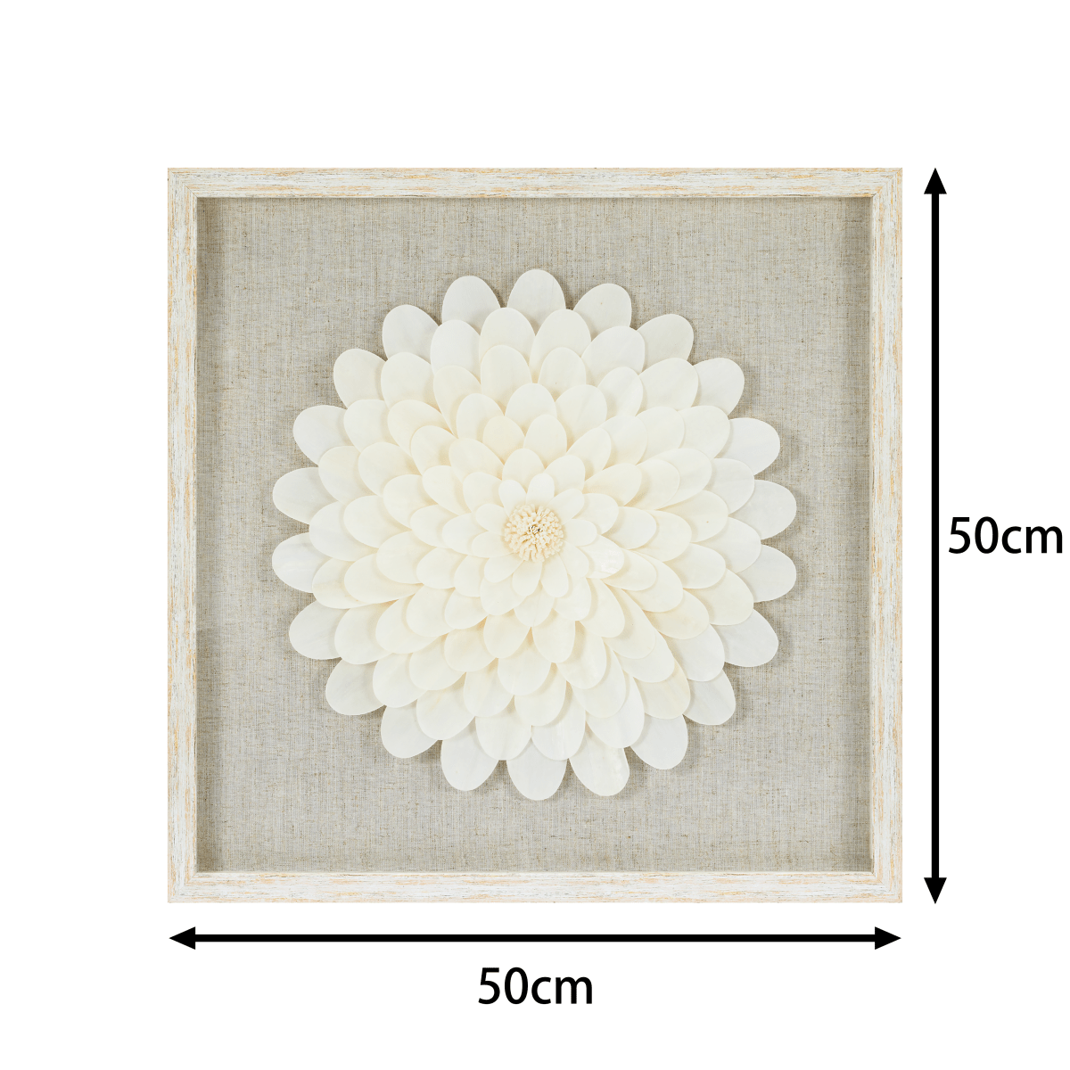 Handgefertigte Sola Paper - Kunst: Beige Leinen & Weißgold - Rahmen - Jemento