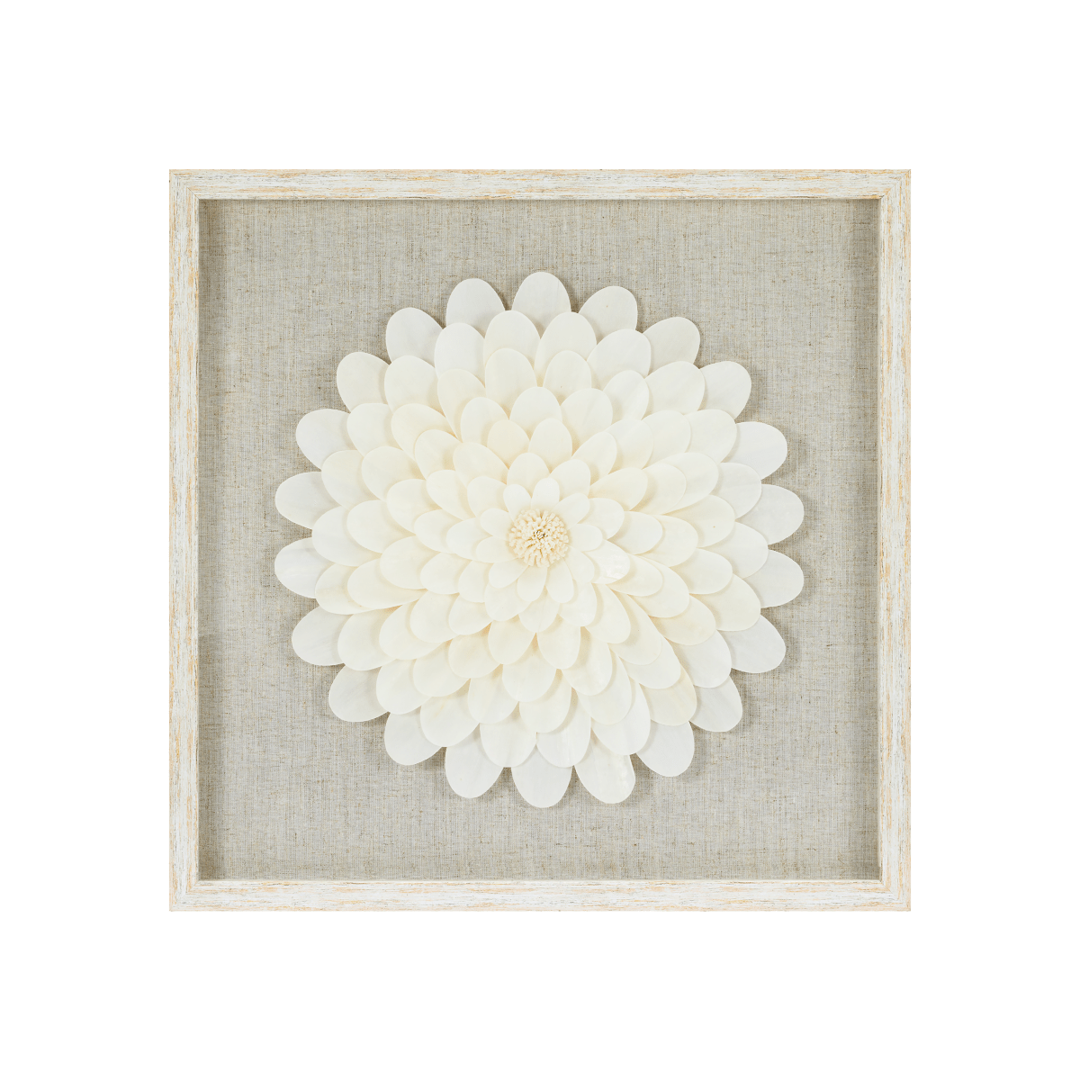Handgefertigte Sola Paper - Kunst: Beige Leinen & Weißgold - Rahmen - Jemento