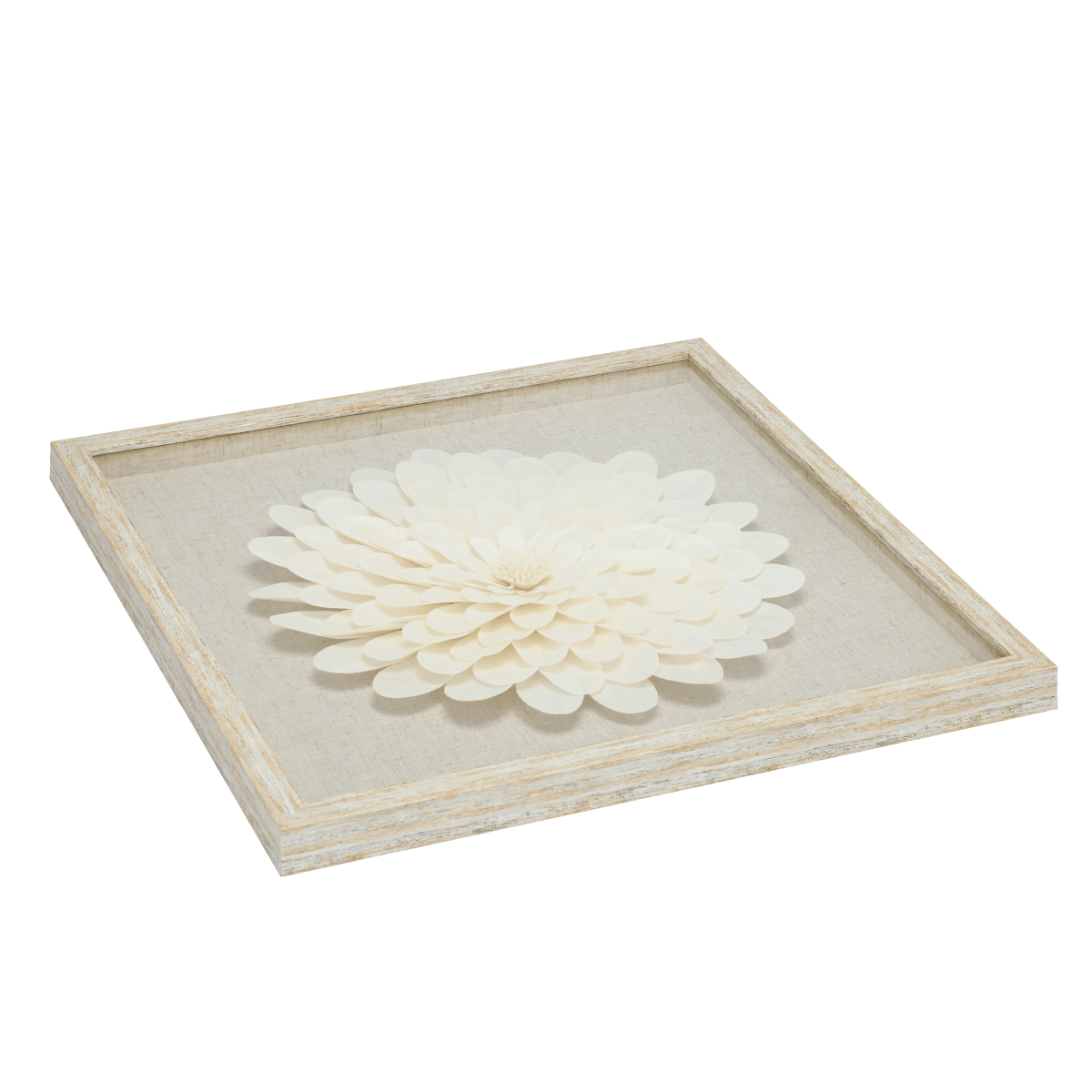 Handgefertigte Sola Paper - Kunst: Beige Leinen & Weißgold - Rahmen - Jemento