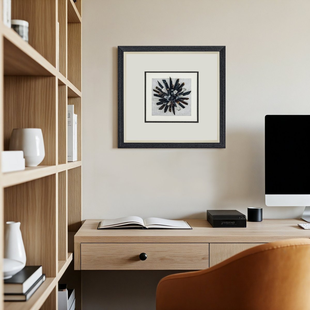 Zenith" Agate & Rock Crystal Wall Art – Handcrafted on a Zen - Gray Frame - Jemento
